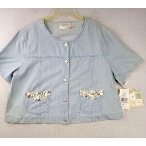 Vintage 90s Susan Bristol Embellished Denim Shirt XL Blue Casual Americana Boxy